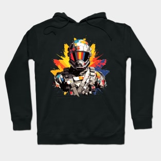 Man With Helmet Video Game Character Futuristic Warrior Portrait  Abstract Hoodie